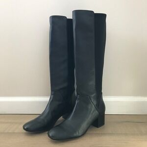 Donald Pliner Cayden Boots Leather Womens Size 9 Black Stretch Knee High Pull On